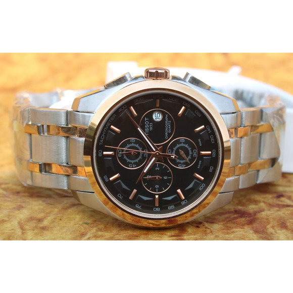 Tissot Two Tone Couturier Tachymeter Swiss Chronograph Men's Black Dial Watch - Picture 4 of 11